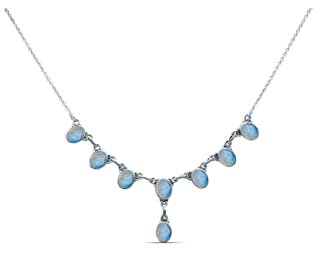 mantraroma Kette 925 Silber Mondstein weißer Stein schimmer Edelstein Collier Silber Damen Sterling Silber Halskette Geschenk (MCO-005-04)