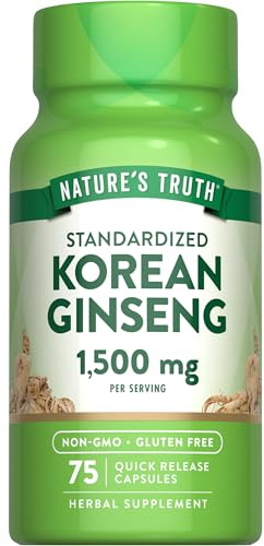 Nature's Truth Korean Ginseng Capsules | 75 Count | Standardized Extract | Non-GMO & Gluten Free Supplement