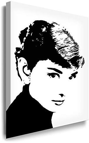 Julia-Art Leinwandbilder Audrey Hepburn 150 x 100 cm Bild Porträt Schwarz Weiß Wandbild Kunstdruck XXL Kailrahmenbild Wanddekoration Wanddesign Fertigbild au-01-91