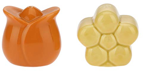 THUN - Set Sale e Pepe Sagomati a Forma di Tulipano e Margherita - Cucina, Altro per la Cucina - Idea Regalo - Linea Country - Porcellana - Pepe 5,5x5x5,5 cm h; Sale 5,5x4x5,5 cm h