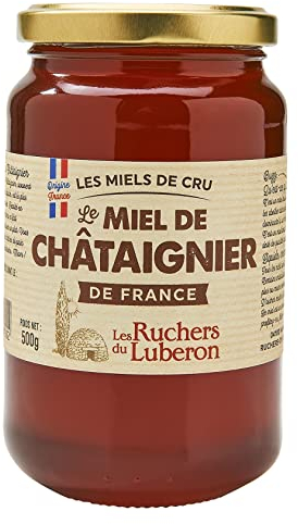 Les Ruchers du Luberon - Miel de Châtaignier 500 g - Miel de Cru Francais - Naturel - Non Filtré - Naturellement Cristallisé