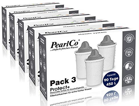 PearlCo - Protect+ classic Pack 15 Filterkartuschen für sehr hartes Wasser - passt zu Brita Classic