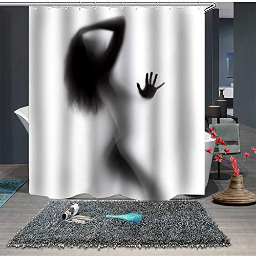 Chickwin Chickw1 Anti-Schimmel & Wasserdicht Duschvorhang für Badezimmer, 3D Mode Sexy Frau Drucken mit 12 Duschvorhangringe Waschbar Modernes Zuhause Duschvorhang (180x200cm,Badezimmer Silhouette)