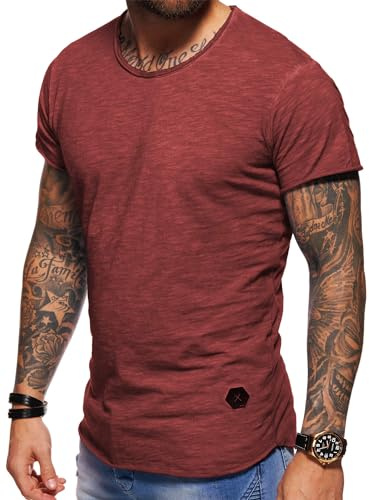 behype. Herren Oversize Kurzarm Basic T-Shirt Rundhals O-Neck 20-1730 (3XL, Weinrot_Washed)