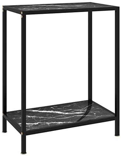vidaXL Konsolentisch Flurtisch Konsole Beistelltisch Sideboard Glastisch Wandtisch Frisiertisch Deko Schwarz 60x35x75cm Hartglas Stahl