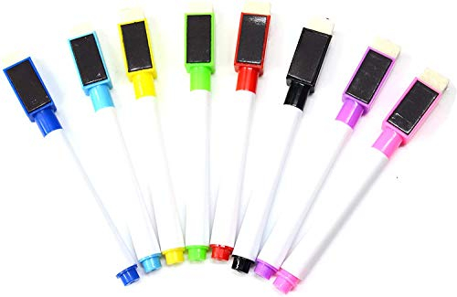 L&H 8 Colour Magnetic White Board Markers Pens with Dry Eraser Easy Wipe Clean Whiteboard Bullet Tip Multicolour Assorted Colour Pack of 8 Set