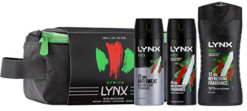 Lynx Africa Retro Limited Edition Trio Anti-Perspirant Deodorant for Men 48 hr Fragrance & Body Spray with Shower Gel with Wash bag Gift Set For Men 3 piece