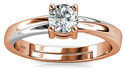 PHENIOTACE Bagues Réglable de Mariage Fiançailles Promesse pour Femme en Argent Massif 925 Or Rose Solitaire Moissanite Diamant 0,6ct -102269