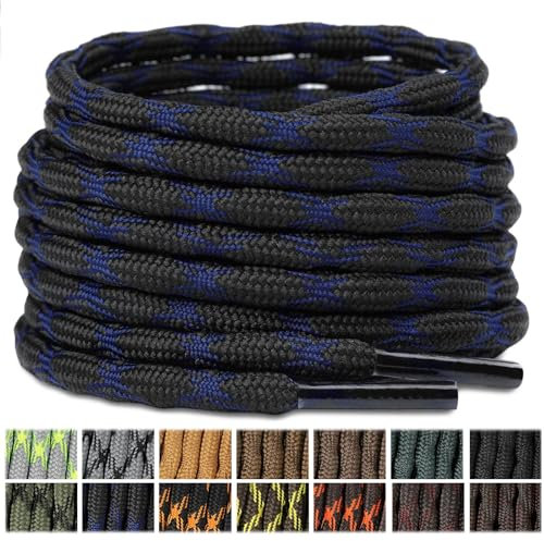 Stepace Round (2 Pares) 4.5mm Cordones de trabajo, montañismo, seguridad, senderismo, cordones de repuesto Azul Negro-120