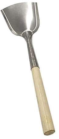 Pala per camino con manico in legno, paletta per carbone, pala per camino, manico in legno in acciaio inox (argento)