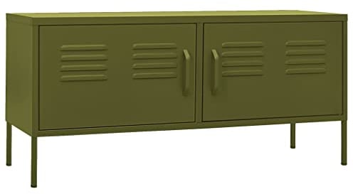 vidaXL TV Schrank mit 2 Türen Lowboard TV Möbel Tisch Board Sideboard Fernsehtisch Fernsehschrank HiFi-Schrank Olivgrün 105x35x50cm Stahl