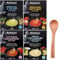 Cup Soup bundle contains Broccoli & Stilton, Szechuan Hot & Sour, Cream of Wild Mushroom, Sweet and Spicy Carribean, Total of 12 Sachets, Wooden Spoon