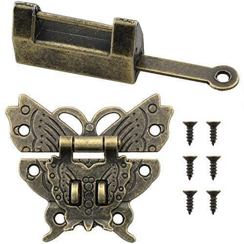Antike chinesische Schlösser mit Schlüssel MTQY Vintage Schmuck Geschenkbox Dekoratives Vorhängeschloss Schmetterling Haspe Riegel Set für Schrank