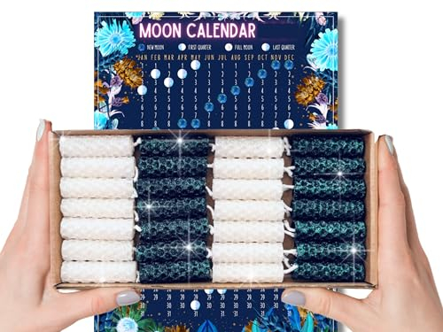 Phoenix Candle Company Mini Moon Magic Ritual Glitzerzauber mit Mondphasenkalender, 28 Stück, handgerollt, Schwarz und Weiß