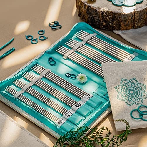KNITPRO Mindful-Set GRATEFUL Sockenstricknadel-Set 15 cm + Zubehör, Art. 36331, türkis ecru