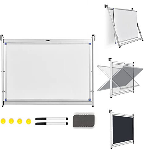 CASART Wall-Mounted Double-Sided Whiteboard, 360° Revolving Chalkboard with 2 Markers, 4 Magnets & 1 Eraser, Dry-Wipe Magnetic Whiteboard Blackboard for Home Office School