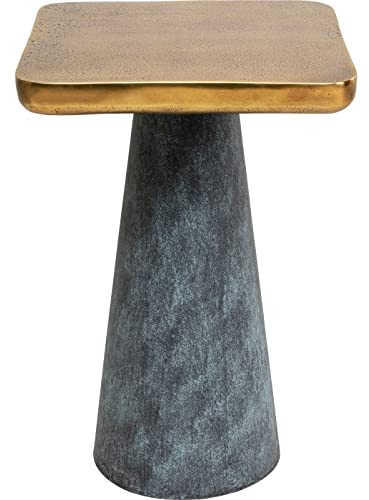 Kare Design Beistelltisch Cora, Gold/Grau, 36x36cm, Wohnzimmertisch, Nachttisch, Beistelltisch aus Aluminium, Handgearbeitet, quadratischer Tischplatte, runder Sockel, 52x36x36 cm (H/B/T)