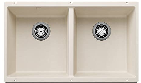 BLANCO 527401 Precis Silgranit 50/50 Double Bowl Undermount Kitchen Sink, 29.75 L X 18.11 W -Soft White