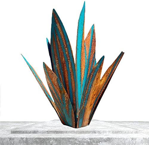 Samnuerly Tequila rustikale Skulptur DIY Metall Agave Pflanze Sculpture 65cm Agaven Deko für Garten, Orange Blau Yard Kunstdekoration Orament