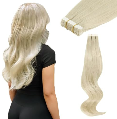 ABH AMAZINGBEAUTY HAIR Tape in Human Hair Extensions 22 Inch Tape ins Hair Extensions 1000# White Blonde Real Human Hair Double Sided Straight Seamless Glue in Hair Extensions Ice Blonde 20Pcs 50G
