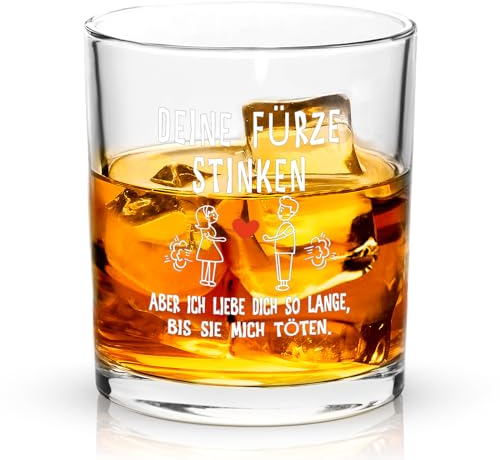 Joymaking Whiskyglas mit Spruch - Deine Fürze Stinken, Valentinstaggeschenk für Ihn Sie, Geschenk Freund Freundin, Partner Geschenke, Jahrestagsgeschenk für Ihn, Ich Liebe Dich Geschenke 10oz