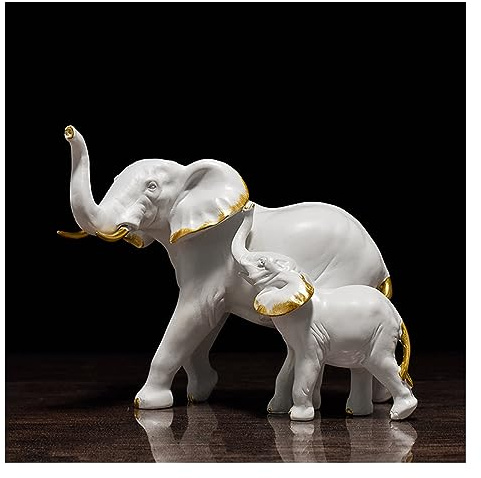 Tauzveok Weiß Skulptur, Modern Deko Elefant Statue, Dekoration Wohnzimmer, Bar, Schlafzimmer, Gift, Harz