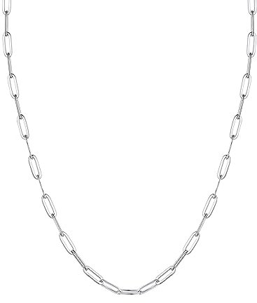 PROSILVER Feine Silberkette 3,3mm breit Damen schlanke Halskette 925 Silber Büroklammern Form Gliederkette 55cm Ankerkette Minimalistischer Schmuck Accessoire für Frauen