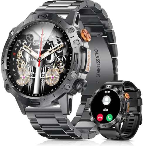 PODOEIL Smartwatch Militare da Uomo, 1.43 AMOLED, 100+ Modalità Sportive/Bluetooth Chiamate/Monitor Salute/Impermeabile Tattico Smart Watch per iPhone Android Samsung