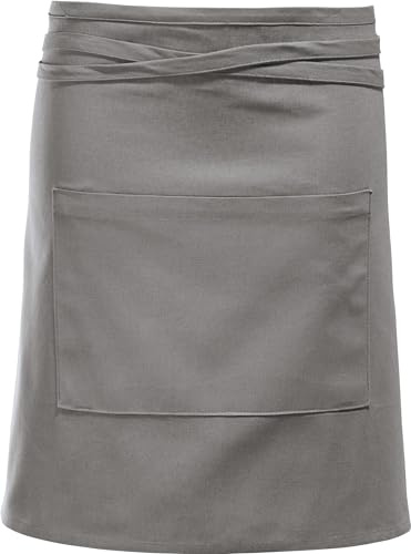 Erwin Müller Halbschürze, Koch-Schürze halb, Küchenschürze Uni 100% Baumwolle grau Größe 50x80 cm - mit großer Aufsatztasche und Bindeband, strapazierstark und beständig