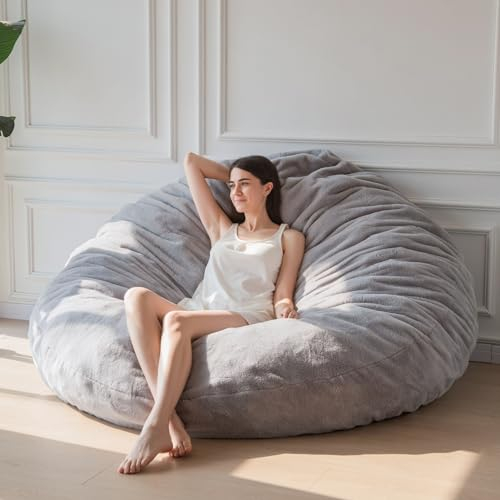 MAXYOYO Sitzsack-Bett in Grau Quadratischer Stuhl-Sofa mit flauschigem Plüschbezug und Füllung - Ideal für Erwachsene, Paare und Gäste – Großes Format 180x180 cm