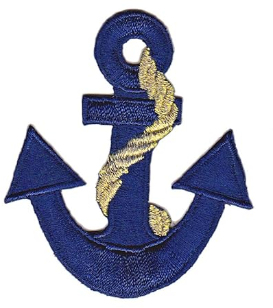 Anker Blau Gold Aufnäher zum aufbügeln oder aufnähen Bügelbild Aufbügler für Kleidung gestickter Bügelpatch Applikation Rockabilly Seefahrt Patch Größe 6,0 x 7,0 cm