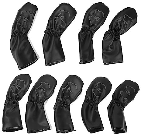 Otufan 9PCS Golf Iron Cover Set, Golf Iron Head Cover Club Heads Protector Headcovers Long Neck with Zip for Titleist, Callaway, Ping, Taylormade, Cobra (Black White)