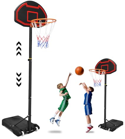 LZQ Panier de basket d'extérieur pour enfants avec roulettes, panier de basket intérieur réglable en hauteur 156-208 cm, avec pied avec eau ou sable, pour chambre d'enfant