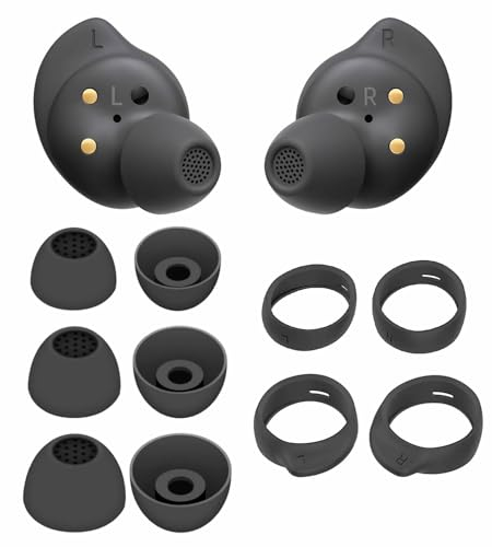 IiEXCEL Galaxy Buds FE Ear Tips Ear Hooks Kit, 5 Pairs Replacement Fit in Case Silicone Earbuds Earplug Anti Slip Sport Outdoor Wings Compatible with Samsung Galaxy Buds FE 2023 - Graphite
