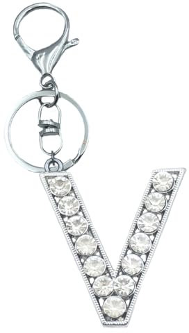 Xsclpomddy Alphabet Buchstaben Schlüsselanhänger Niedlich Schlüsselanhänger Glitzersteine Silber. Keychain für Tasche Charme,V
