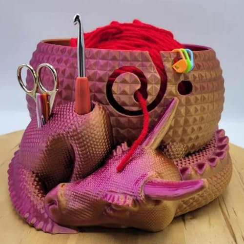 Dragon Knitting & Crochet Yarn Holder - Egg Bowl with Holes, Storage Organizer