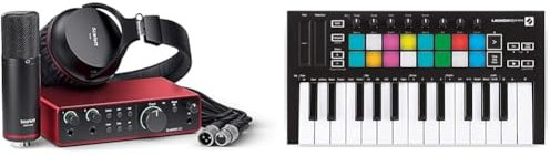 Focusrite Scarlett 2i2 Studio 4.ª gen. paquete de interfaz de audio USB pensada & Novation Launchkey Mini [MK3] — Controlador de teclado MIDI de 25 teclas portátil con USB