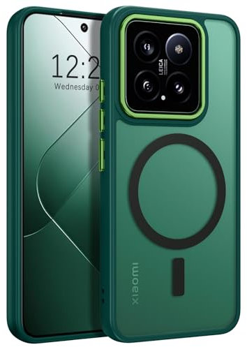 DOMAVER Xiaomi 14 5G Hülle, Handyhülle Xiaomi 14 Case kompatible mit MagSafe, Matt Transparente Material, Ultra Dünne Rundumschutz Magnetisch Schutzhülle, Grün