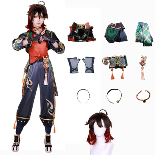 XLJLKJDS Gaming-Cosplay-Kostüme mit Perücken für Genshin Impact-Figuren, Kawaii-Spielcharakter-Cosplays, Outfits-Set für Halloween, Karneval, Party, Verkleidung, Uniform, Anzüge, Geschenke für Männer