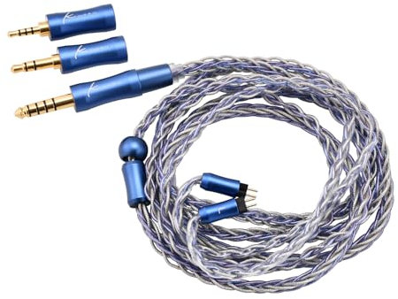 QOA Kinera Ace 2.0 IEM Cables with 3 Replaceable Plugs, Earphone Cable 4 Core Silver Foil and 4 Core Alloy Copper in Ear Monitor Cable (0.78mm 2 pin