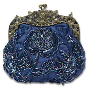 CORIOS Vintage 1920s Abendtasche Damen Floral Clutch Tasche Handgemachte Perle Handtasche Klein Tasche Elegante Schultertasche Kette Umhängetasche für Hochzeit Bankett-Party Abschlussball Blau