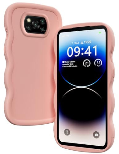 XINYEXIN Coque pour Xiaomi Poco X3 Pro/Xiaomi Poco X3 NFC, Étui Housse Vague Cadre Forme Bouclée Mignon Liquide Silicone Antichoc - Rose