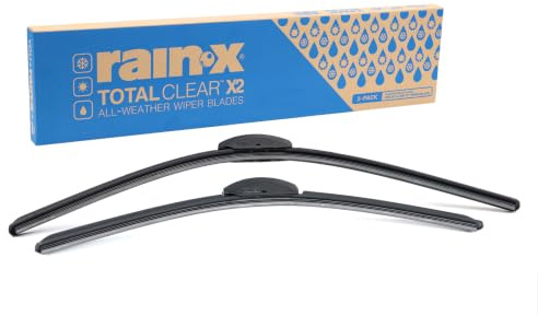 Rain-X 810333 Total Clear Beam Scheibenwischerblätter, 61 cm und 50,8 cm, Scheibenwischer für Allwetter-Leistung, Gummiabzieher für reibungsloses, sauberes Wischen und leisen Betrieb, 2 Stück
