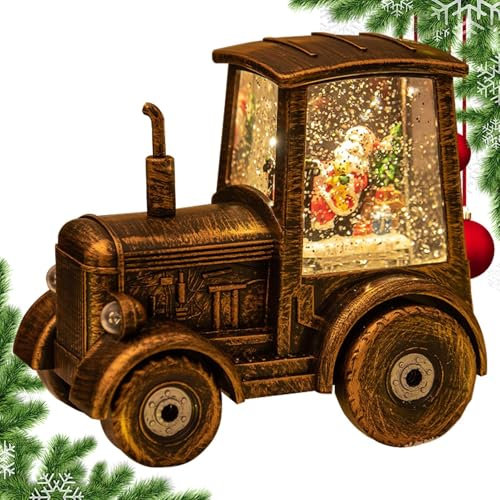 Wpsagek Traktor-Schneekugel | Vintage-Bronze-beleuchtete Laterne, Ornament, Tischdekoration, Lampe, batteriebetrieben, Urlaub, Party, Gastgeschenke für Tischregal