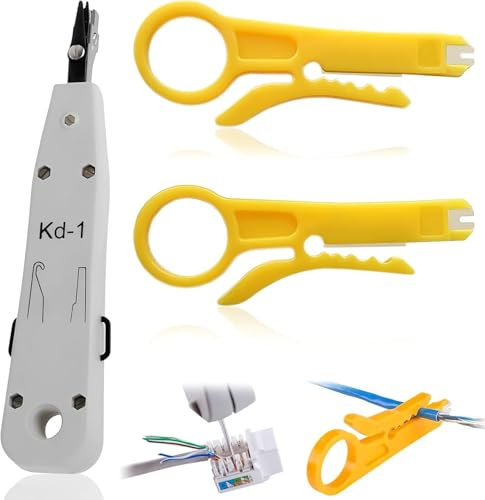 3 PCS Professional Punch Down Tool, Impact Terminal Insertion Tools with Wire Stripper Combo, Suitable for Phone Cable Socket, Telecom Cables & Network Wire Installation