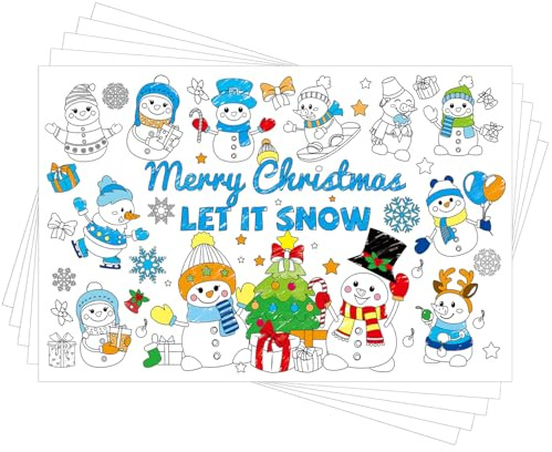 10stk Platzsets zum Ausmalen Weihnachten für Kinder, Papier Weihnachts Tischset Lustige Weihnachts-Tischsets Schneemann Tischset für Zuhause Tischzubehör(Schneemannthema)