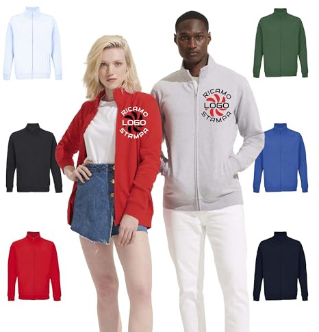 Ristohouse Felpa/Giacca Full Zip Personalizzata con Stampa Nome o Logo Aziendale – 280 g/m², 50% Cotone 50% Poliestere, Unisex, Divisa da Lavoro, Vari Colori e Taglie (STAMPA)