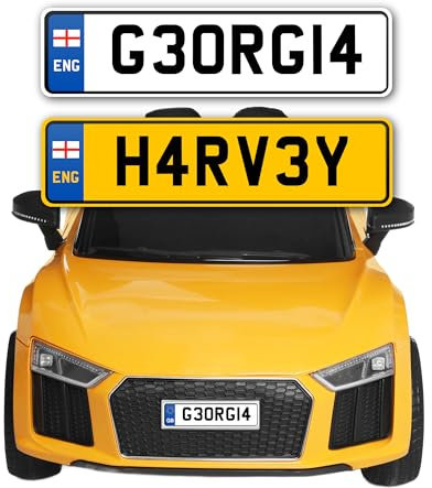 QuoteMyWall 2X Kids Toy Car Numberplate Stickers for Ride On Personalised Decals Peel & Stick for Electric Cars Children's Scooter Trike Bike Mobility Scooter Custom Number Plates