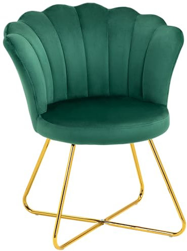 HOMCOM Modern Armchair, Velvet Tufted Accent Chair with Lotus Backrest, Occasional Tub Chair with Steel Legs for Living Room, Bedroom, Green
