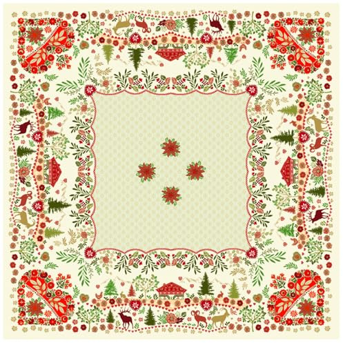 IL MAGGIOLINO | Weihnachten Tischdecke, Tischwäsche Winter Xmas Küche Tisch Dekoration 100x100 cm, Gobelin-Stoff Chalet-Muster, Made in Italy